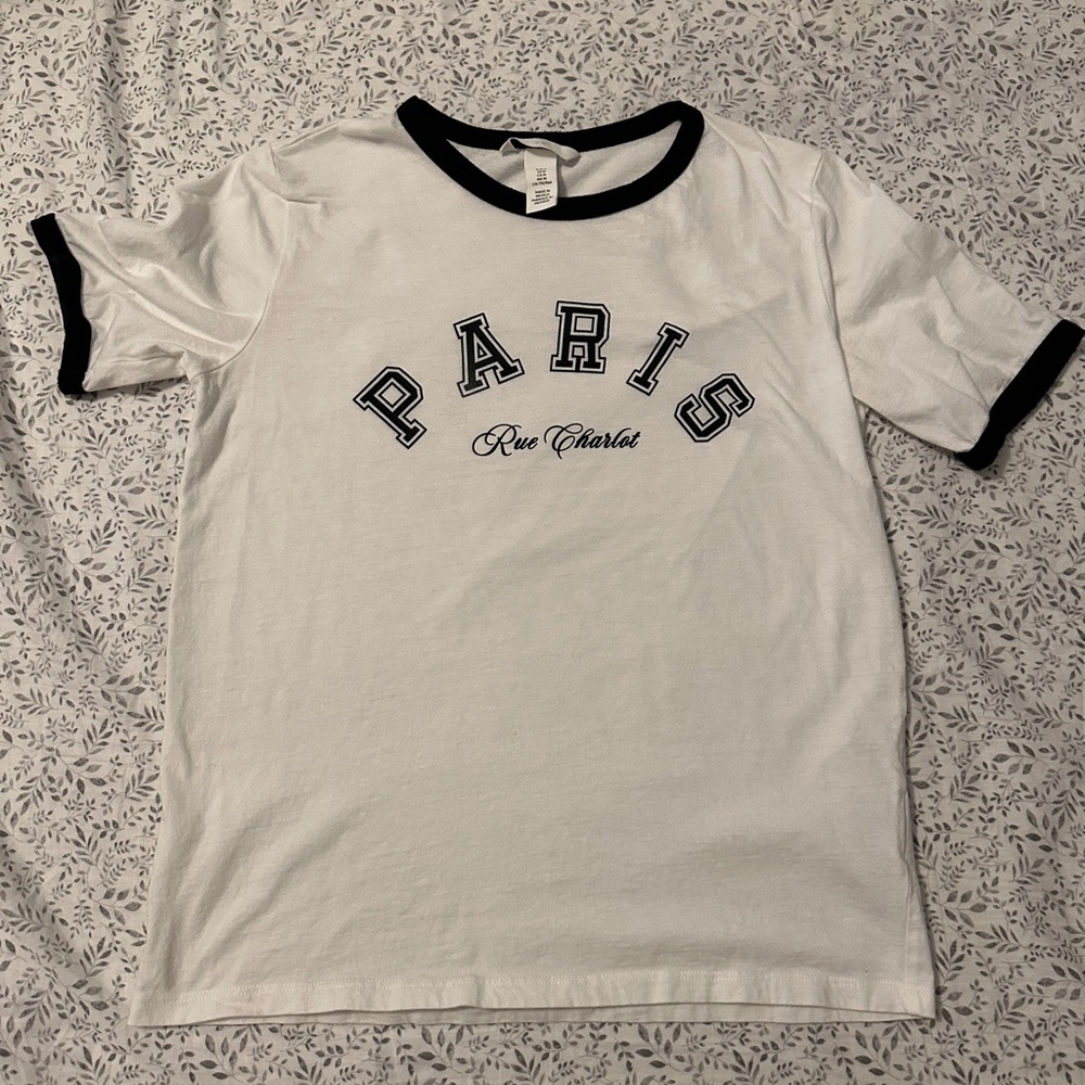 H&M White Tee with Black Accents